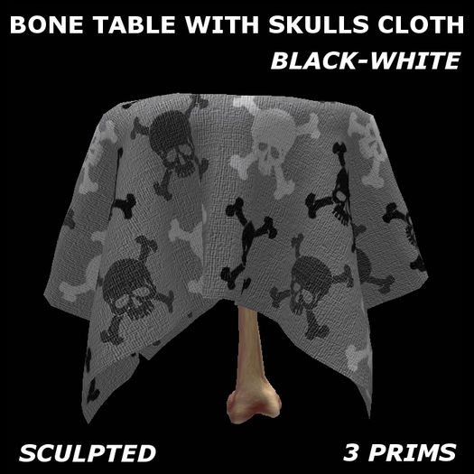 Halloween - bone table with skulls cloth (black/white) / res.script