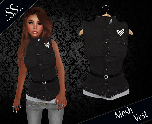 .:SS:. BLACK LEATHER MESH VEST 