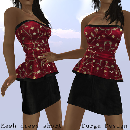 STRAPLESS MESH DRESS SHORT red, Durga Design