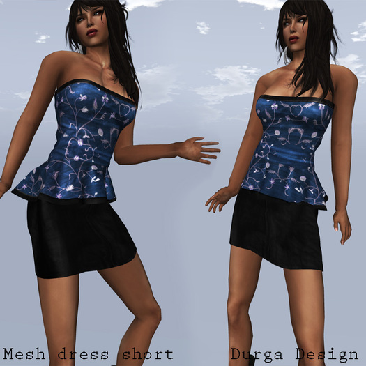 STRAPLESS MESH DRESS SHORT blue, Durga Design