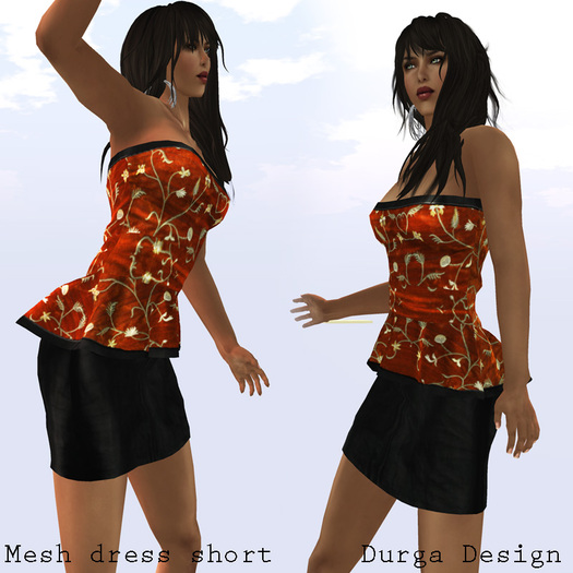 STRAPLESS MESH DRESS SHORT orange, Durga Design