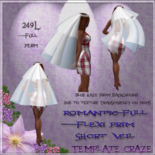 *~Template Craze ~* Romantic Full Flexi Prim Short Veil