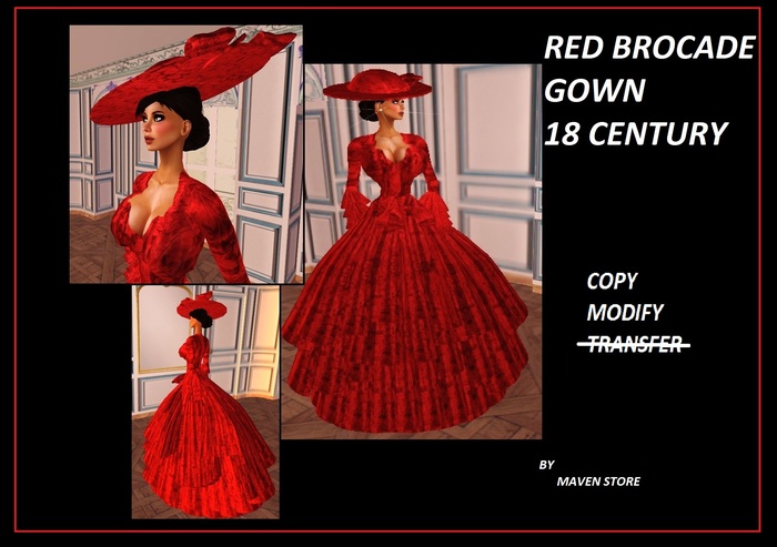 RED SEAMLESS BROCADE GOWN OUTFIT