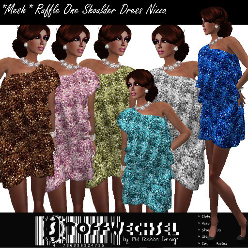 [Stoffwechsel] *Mesh* Ruffle One Shoulder Dress Nizza (Fullpack