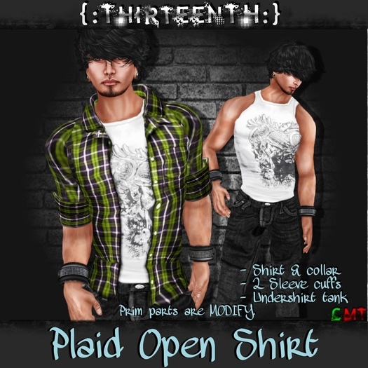 {:ThirteenTH:} Plaid Open Shirt_Green Plaid 