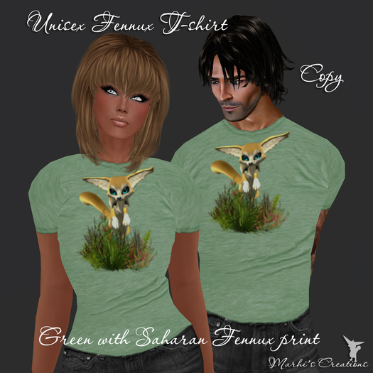 Green Unisex T-shirt with Saharan Fennux print PROMO!!