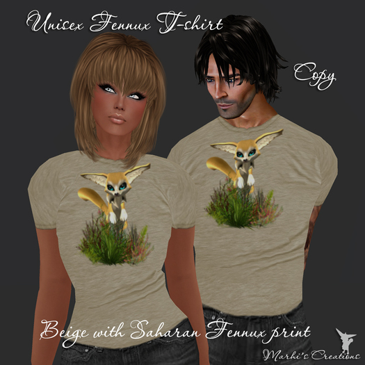 Beige Unisex T-shirt with Saharan Fennux print PROMO!!