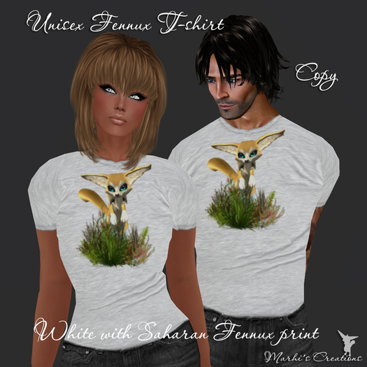 White Unisex T-shirt with Saharan Fennux print PROMO!!