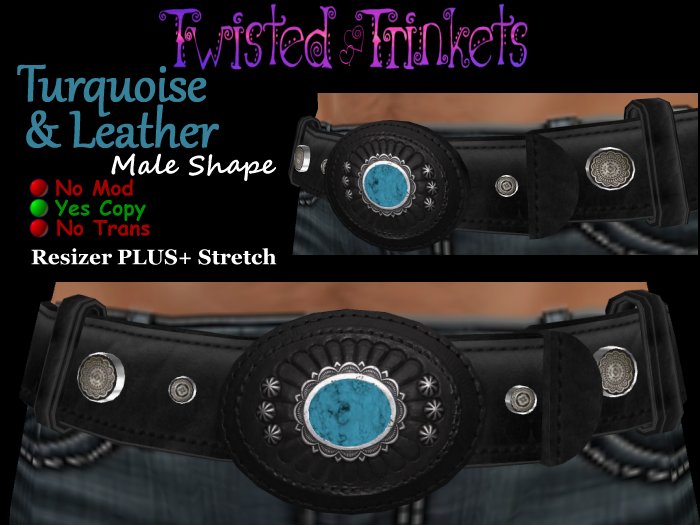 Belt Western Turquoise and Black Leather (male)