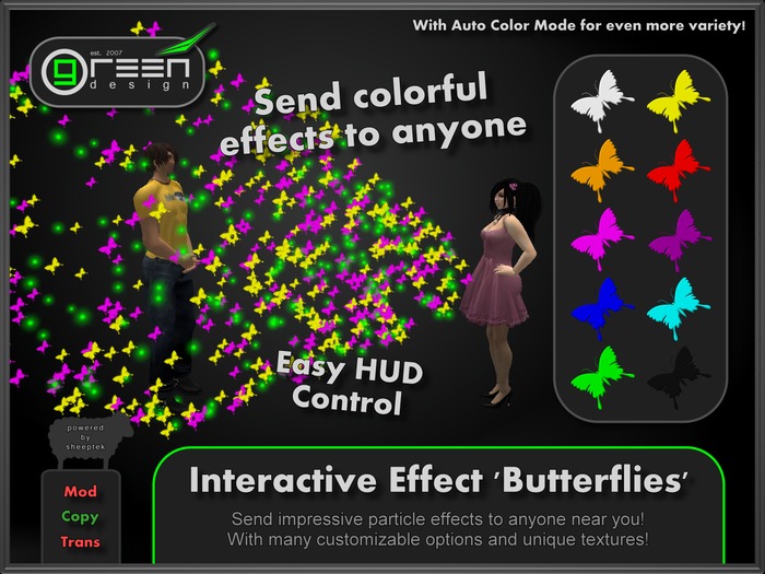 ●GD● Interactive Effect 'Butterflies' [Send Multi Color Effects to anyone] HUD controlled particle/texture emitter!