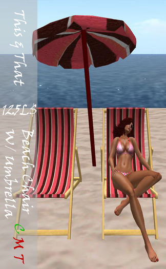 This & That Big Red Beach Chair W/Umbrella