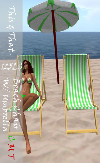 This & That Green Stripes Beach Chair W/Umbrella