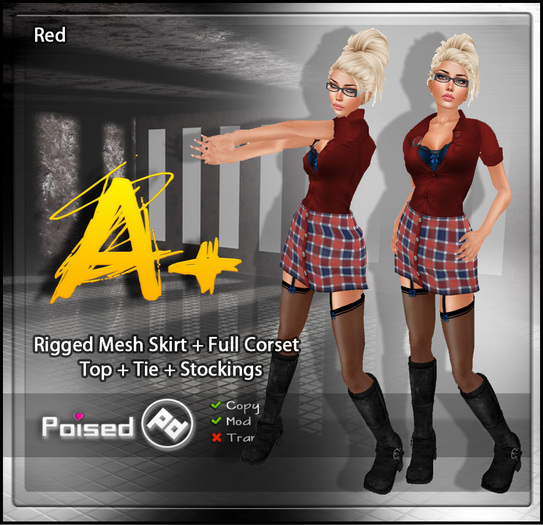 ::Poised:: A+ Red - Mesh Skirt Complete Outfit!