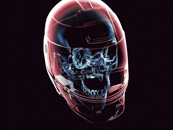 Neon Skeleton in Helmet