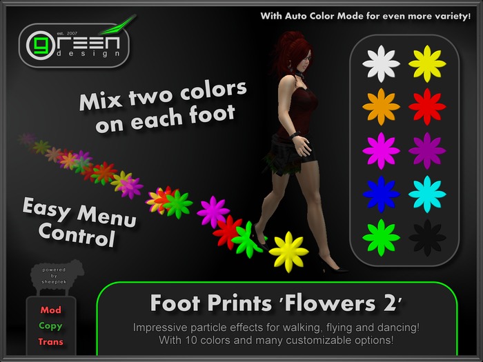 ●GD● Foot Prints 'Flowers 2' [Multi Color, Walk/Fly/Dance] Customizable Paw Prints Walking Effect