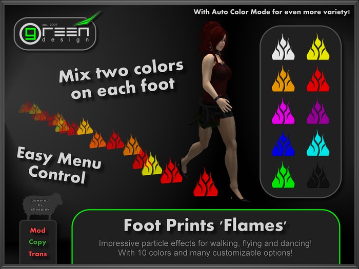 ●GD● Foot Prints 'Flames' [Multi Color, Walk/Fly/Dance] Customizable Paw Prints Walking Effect