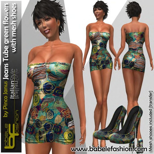 Babele Fashion Jeans Tube Green Flowers
