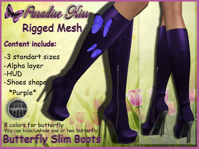 {Paradise Kiss} Butterfly slim boots-Purple-Rigged Mesh