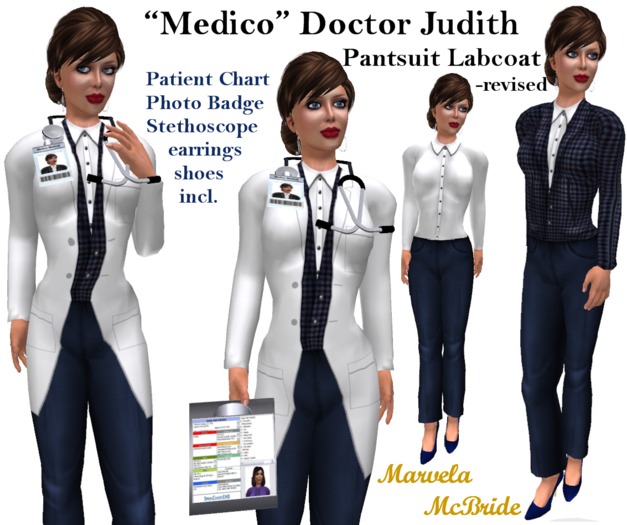 ! "Medico" Doctor Judith -Blue Pantsuit Labcoat (rev)