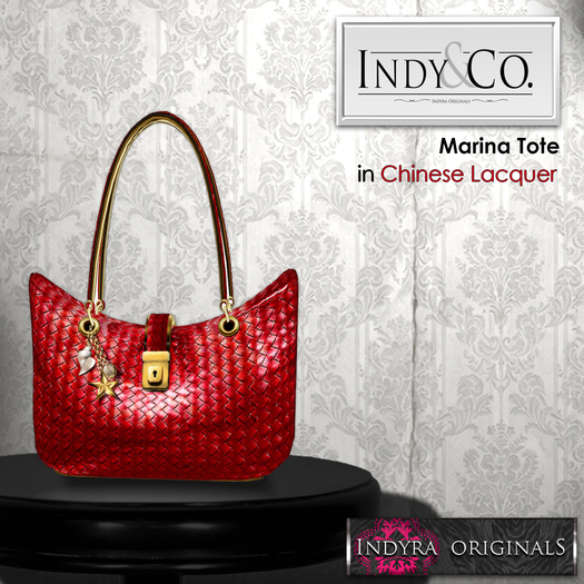 {Indyra Classics}: Marina Charmed & Woven Tote Bag: Chinese Lacquer