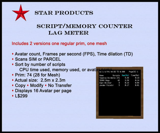 Script Memory Counter / Lag Meter 16 line