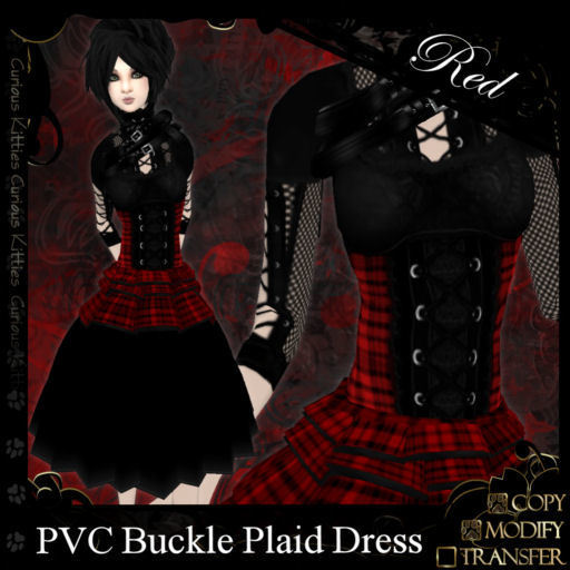 =^.^= Curious Kitties - PVC Buckle Plaid Dress - Red