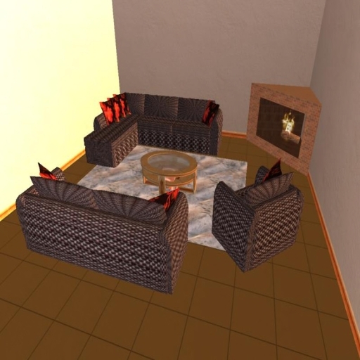 LIVINGROOM WITH COFFEE TABLE AND FIREPLACE BOX