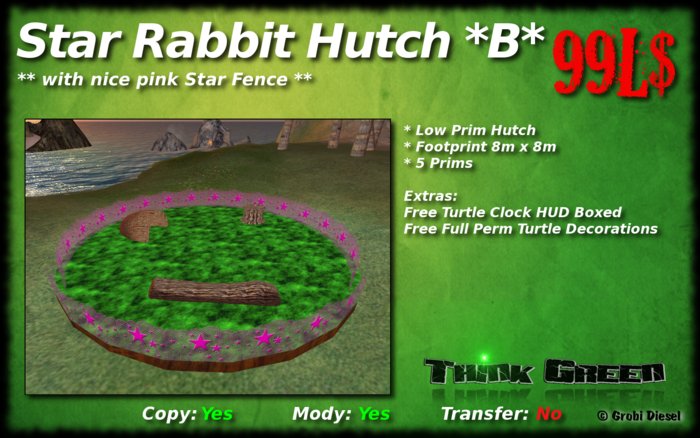 *THINK GREEEN* - Star Rabbit Hutch *B* [BOXED]