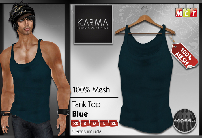 Karma - Mesh Men Tank top - Blue - 5 Sizes include