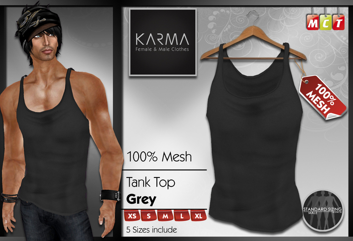 Karma - Mesh Men Tank top - Grey - 5 Sizes include