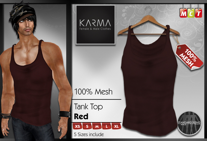 Karma - Mesh Men Tank top - Red - 5 Sizes include