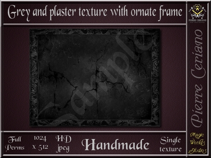 Grey and plaster texture with ornate frame FULL PERMS jpeg 1024 x 1024 texture
