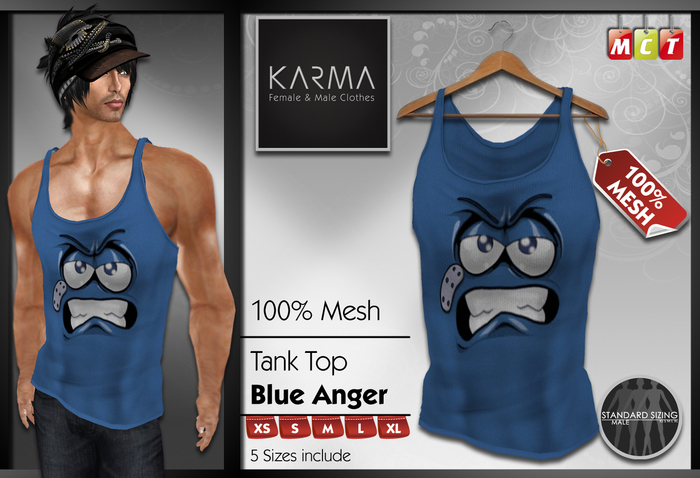 Karma - Mesh Men Tank top - Blue Anger - 5 Sizes include