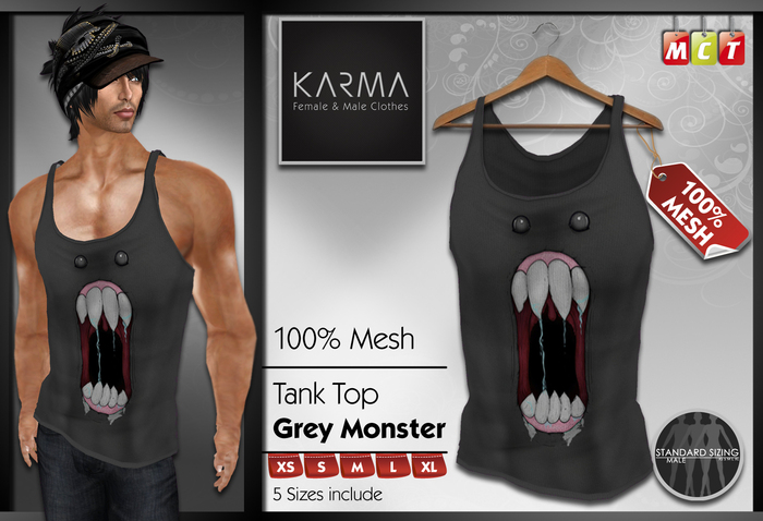 Karma - Mesh Men Tank top - Grey Monster - 5 Sizes include