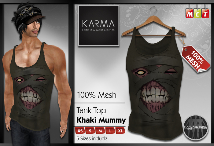 Karma - Mesh Men Tank top Khaki - Mummy - 5 Sizes include