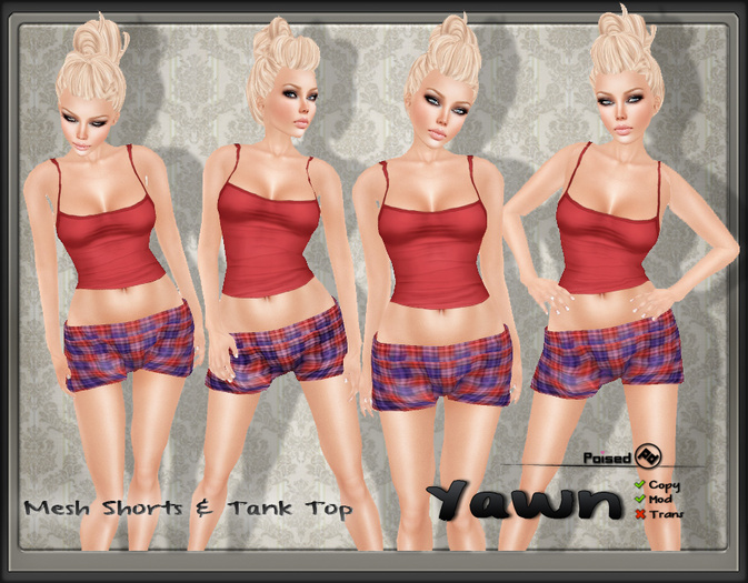 ::Poised:: Yawn Red Checkers - Mesh Shorts & Tank Top