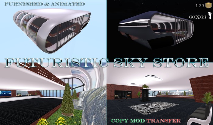 Futuristic Sky Store / Shop / Club / Arcade with Animated Furniture and Feature - Display Stands
