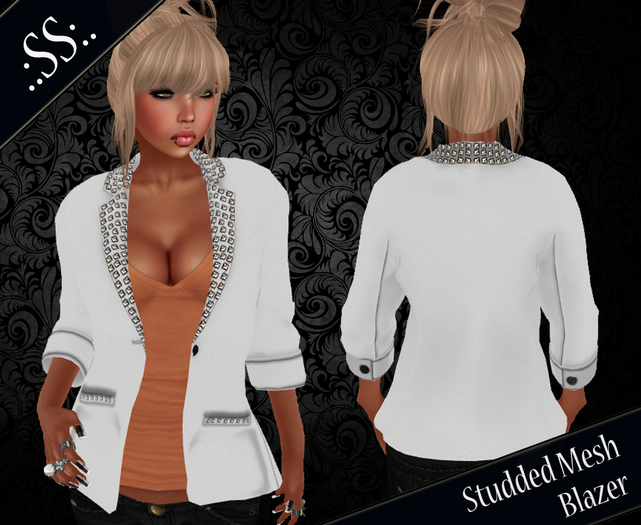 .:SS:. MESH STUDDED WHITE BLAZER 