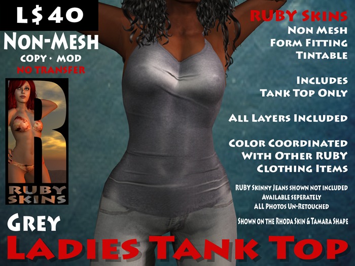 Rubyqu33 Second Life Second Life Marketplace - RUBY Ladies Tank Top - GREY