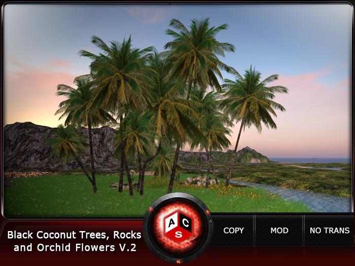 ACS Black Coconut Trees, Rocks and Orchid Flowers V.2