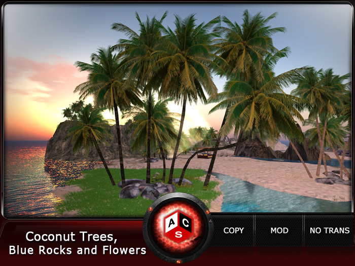 ACS Coconut Trees, Blue Rocks and Flowers