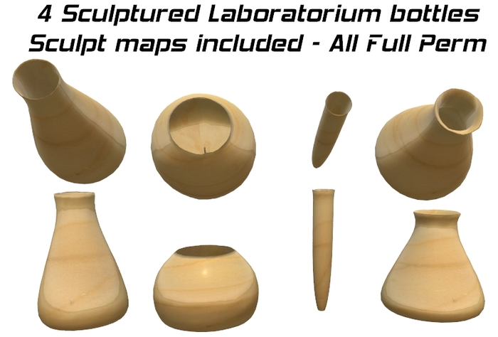 4 sculptured Laboratorium chemical experiment bottles + sculpt maps - Full Perm