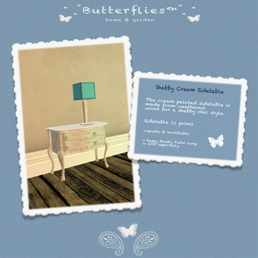 ButterfliesTM - Shabby Cream Sidetable