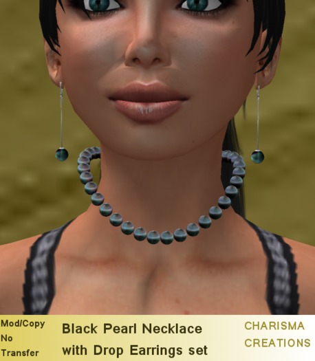 Black Pearl Necklace and Drop Earring set