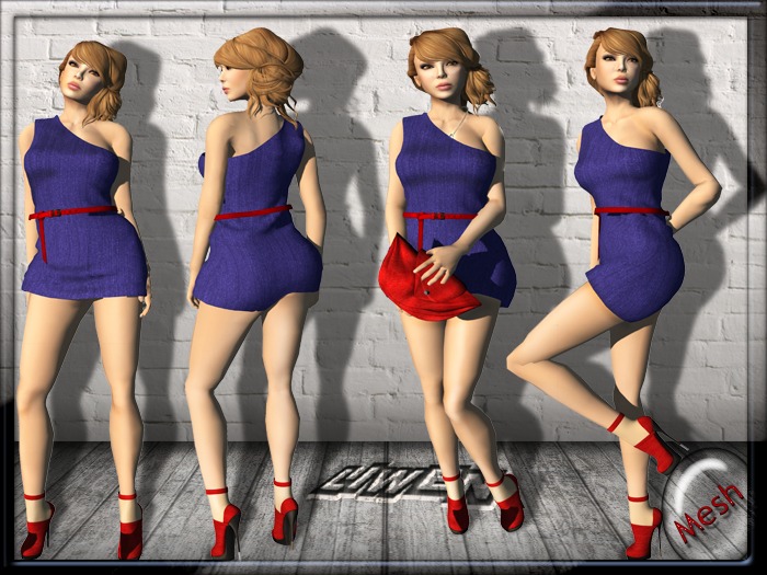.:.LIWEN.:. One Shoulder Dress Blue with Belt, Bag and Shoe