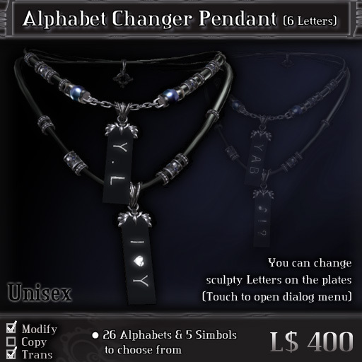 < Yabusaka >  Alphabet Changer Pendant (6 Letters) 
