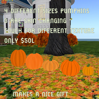 4 pumpkins  different sizes and shapes - change texture with a click.