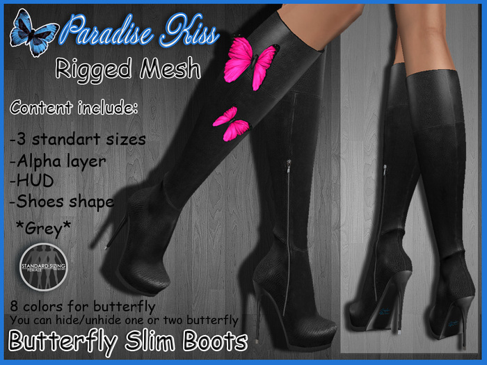 {Paradise Kiss} Butterfly slim boots-Grey-Rigged Mesh