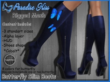 {Paradise Kiss} Butterfly slim boots-Cobalt-Rigged Mesh