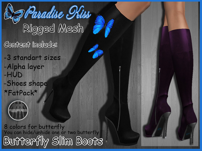 {Paradise Kiss} Butterfly slim boots-Fatpack-Rigged Mesh